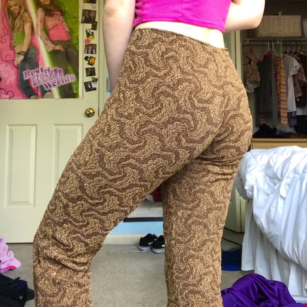 gold sparkle disco flare pants